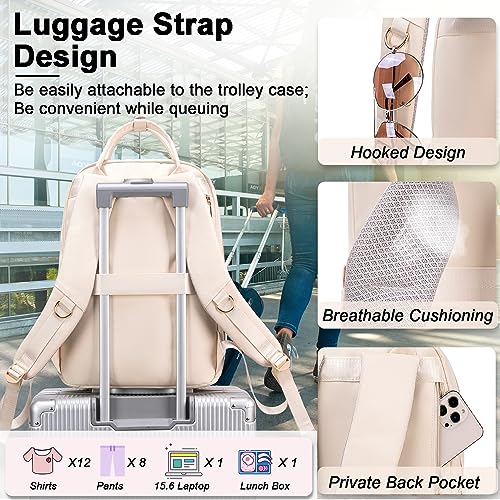 Weitars Lunch Backpack for Women,15.6 Inch Laptop Backpacks Travel Backpack for Women,Work Back pack,Teacher Nurse Back pack Insulated Lunch Bookbag Cooler Backpacks - color: Beige