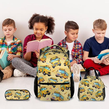 Kid Backpack Boys - School Bus Backpacks Set for Toddler - 3Pcs Bookbag with Lunch Bag and Pencil Pouch - School Bag for Kindergarten/Preschool/Elementary (17 Inch) - color: Yellow