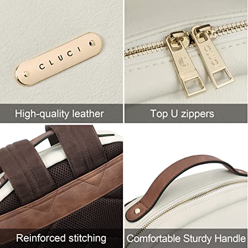 CLUCI Leather Backpack for Women 15.6 inch Laptop Backpack Purse Computer Backpack for Travel Airplane Casual Daypack Beige with Brown - color: Beige With Brown