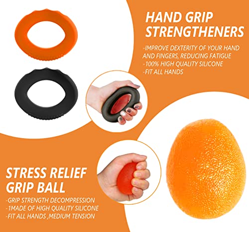 Hand Grip Strengthener Workout Kit (10Pcs) Hands Grip Strength Trainer, Forearm Gripper, Finger Exerciser Stretcher Wrist Ball, Stress Relief Ball for Men and Women, Injury Recovery - color: HSK02
