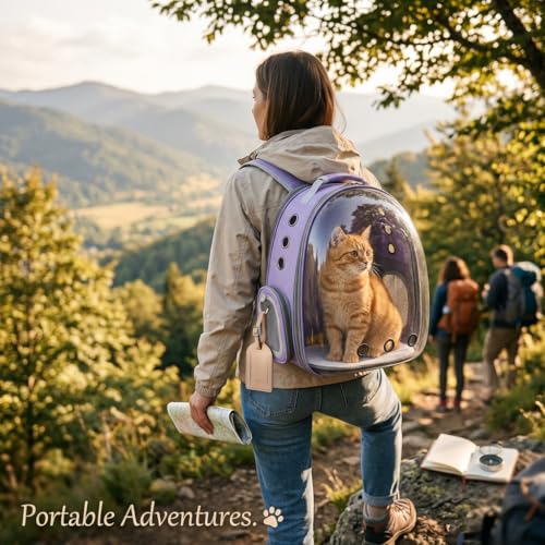 Expandable Cat Carrier Backpack with Bubble Window, Purple - color: Purple