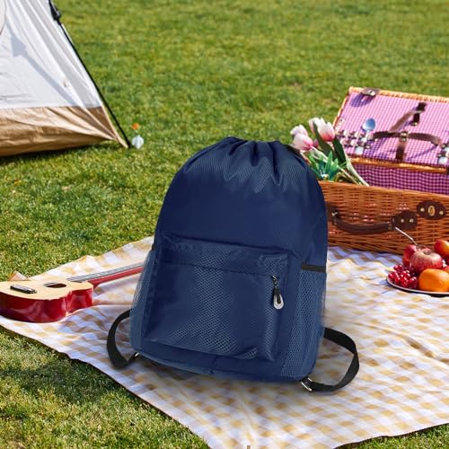 Waterproof Drawstring Bag, Lightweight String Backpack with Water Bottle Holder and Pockets, Gym Sports Cinch Sackpack (Blue) - color: Blue