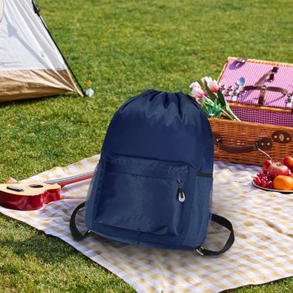 Waterproof Drawstring Bag, Lightweight String Backpack with Water Bottle Holder and Pockets, Gym Sports Cinch Sackpack (Blue) - color: Blue