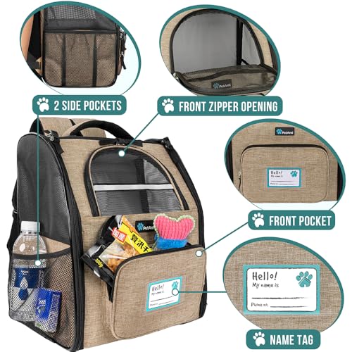 PetAmi Dog Backpack Carrier for Small Medium Dogs Large Cats up to 18 lbs, 2 Side Entry, Structured No-Collapse Frame, Airline Approved Ventilated Pet Backpack for Hiking Camping Travel Vet, Taupe - color: Heather Taupe