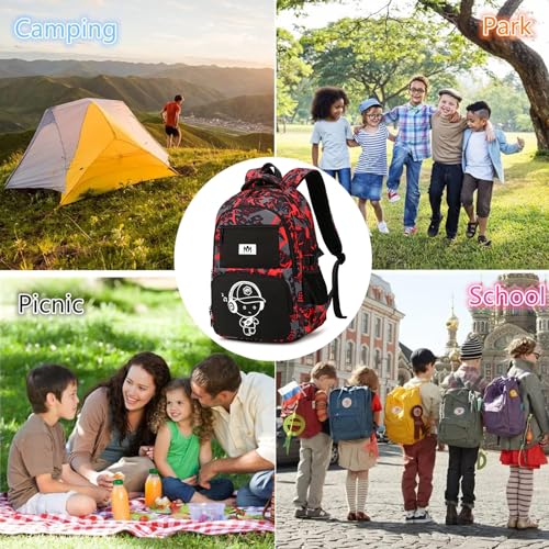 Bluboon Kids Backpack Boys Camo Bookbag Teens Elementary School Bag Daypack Travel Back Pack Middle school (Boy-red doodle) - color: Boy-red Doodle