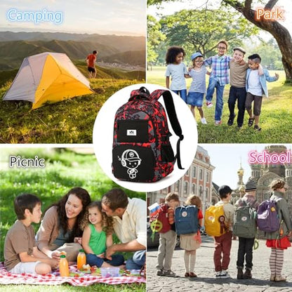 Bluboon Kids Backpack Boys Camo Bookbag Teens Elementary School Bag Daypack Travel Back Pack Middle school (Boy-red doodle) - color: Boy-red Doodle