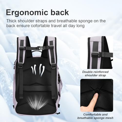 Carry On Travel Backpack with Shoe Compartment Flight Approved Laptop Backpack Expandable Work Business Backpack for Women Men Casual Daypack, Purple - color: Purple, style: A