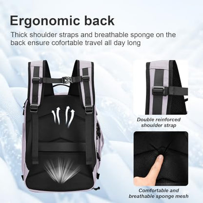 Carry On Travel Backpack with Shoe Compartment Flight Approved Laptop Backpack Expandable Work Business Backpack for Women Men Casual Daypack, Purple - color: Purple, style: A