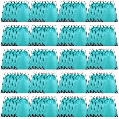 Grneric 100 Pieces Drawstring Backpack Bulk Cinch Sackpack Ployster Drawstring Bags for Gym Party Trip(Aqua) - color: Aqua