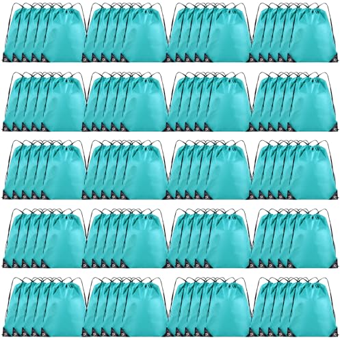 Grneric 100 Pieces Drawstring Backpack Bulk Cinch Sackpack Ployster Drawstring Bags for Gym Party Trip(Aqua) - color: Aqua