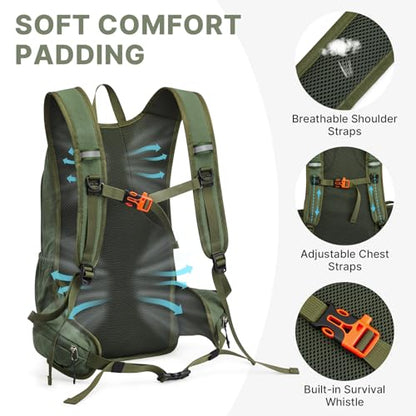 G4Free 20L Hiking Backpack with Waist Strap for Women Men, Lightweight Waterproof Daypack for Travel Camping Outdoor, Green - color: Green