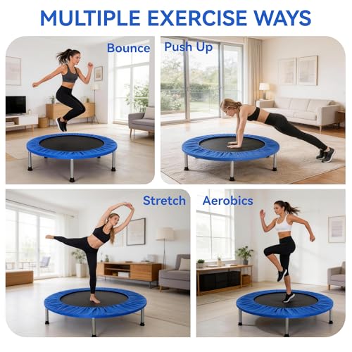 Fitvids 40" Trampoline – Fitness Rebounder with Adjustable Foam Handle - color: Blue