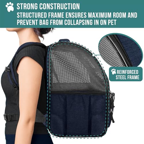 PetAmi Dog Backpack Carrier for Small Medium Dogs Large Cats up to 18 lbs, 2 Side Entry, Structured No-Collapse Frame, Airline Approved Ventilated Pet Backpack for Hiking Camping Travel Vet, Navy - color: Heather Navy