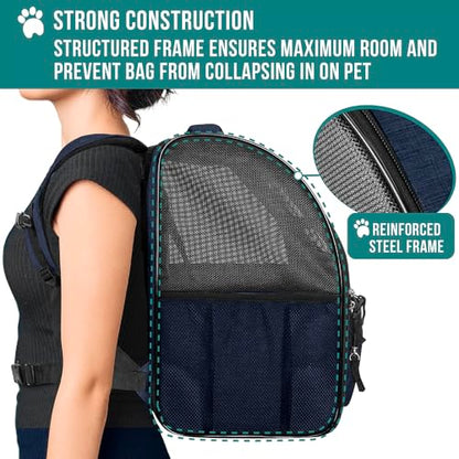 PetAmi Dog Backpack Carrier for Small Medium Dogs Large Cats up to 18 lbs, 2 Side Entry, Structured No-Collapse Frame, Airline Approved Ventilated Pet Backpack for Hiking Camping Travel Vet, Navy - color: Heather Navy