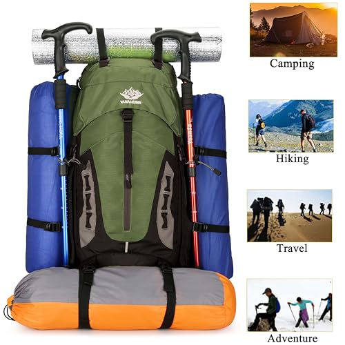 60L Travel Hiking Camping Backpack with Rain Cover,Backpack Water Resistant,Climbing Backpack for Men Women (DEEP GREEN) - color: Deep Green