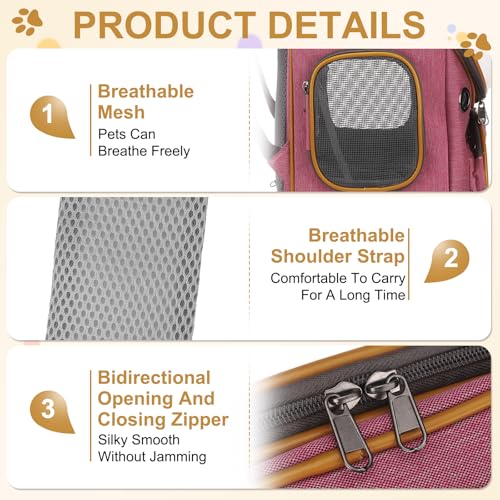 Pet Backpack Carrier, Portable and Ventilated, Oxford Cloth, Dog Cat Travel Bag with Transparent Cover 12.6", (Pink, 1 Pcs), Intended for Hiking/Camping/Traveling - color: Pink