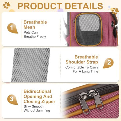 Pet Backpack Carrier, Portable and Ventilated, Oxford Cloth, Dog Cat Travel Bag with Transparent Cover 12.6", (Pink, 1 Pcs), Intended for Hiking/Camping/Traveling - color: Pink