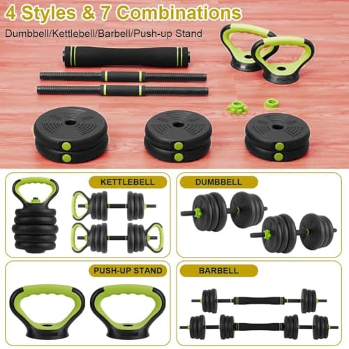 4-in-1 Adjustable Dumbbell Set, 30/44/66/88 Lbs Free Weights Set with Connector, Fitness Exercise Equipment Used As Kettlebells, Barbell, Push Up Stand, Weights Set for Home Gym Suitable Women/Men - size: 88 Lbs Round