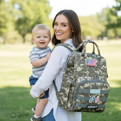 Diaper Bag Backpack for Dad and Mom with USB Charging Port Stroller Straps and Insulated Pocket,army military Travel Nappy Backpack for Daddy/Mommy (Camo) - color: Camo