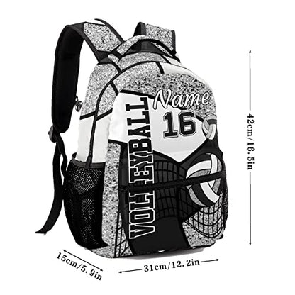 Volleyball Black Grey Print Backpack Shoulder Shopping Bag Travel Casual Bags with Name Text - color: Backpack 10