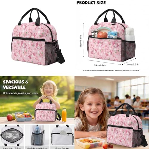 Cherry Blossom Axolotl Backpack for Girls School Backpack with Lunch Box Water Bottle Pouch Pencil Case 4PCS Set Elementary School Backpacks for Girls Kids Bookbag with Front Pocket Book Bag - color: Cherry Blossom Axolotl