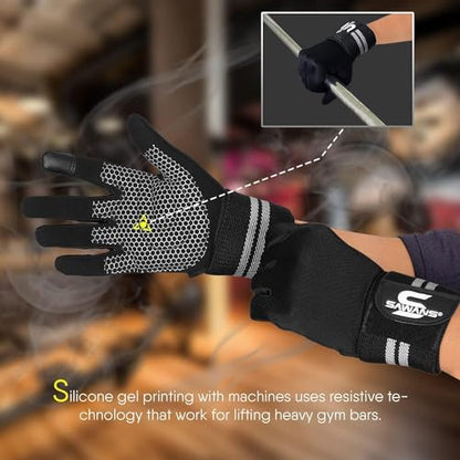 SAWANS Weight Lifting Gloves Gym Workout Fitness Wrist Wrap Support Men Women Fingerless Gloves Full Finger Touchscreen - size: Medium