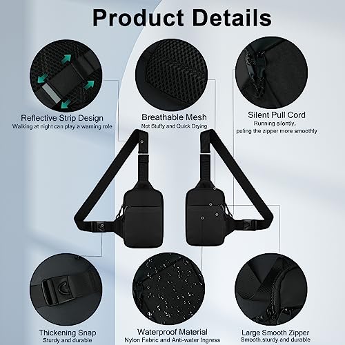 flintronic Mini Crossbody Sling Bag, Waterproof Chest Bag, Lightweight Shoulder Backpack for Men Women Workout Travel