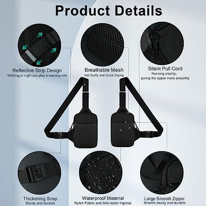 flintronic Mini Crossbody Sling Bag, Waterproof Chest Bag, Lightweight Shoulder Backpack for Men Women Workout Travel