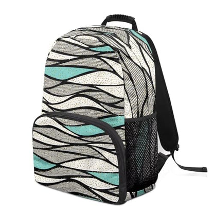Fully Printed Stylish School Backpack for Teens & Adults - Fit 15.6 Inch Laptop Backpack with 2 Side Water Bottle Pockets for High School/College Supplies, Abstract Wave Stripe Print - color: Abstract Wave Stripe Print