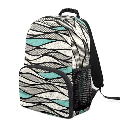 Fully Printed Stylish School Backpack for Teens & Adults - Fit 15.6 Inch Laptop Backpack with 2 Side Water Bottle Pockets for High School/College Supplies, Abstract Wave Stripe Print - color: Abstract Wave Stripe Print