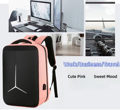Hard Shell Business Backpack Travel Laptop backpack USB port backpack Daily laptop backpack Waterproof travel backpack (Pink) - color: Pink