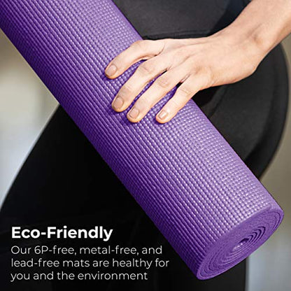 10-Pack Yoga Mat, 68" x 24" Non Slip Exercise Mat, 4mm Thick Gym Mat for Fitness and Stretching, Bulk Non Toxic Yoga Mats for Schools and Studios - color: Purple