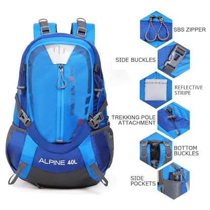 Hiking Backpack Camping 40L Outdoor Daypack Lightweight Travel Backpack with Rain Cover for Women Men (Blue) - color: Blue