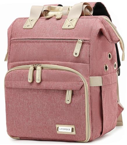 LTINVECK Crochet Backpack,Knitting Bag Backpack Yarn Storage Organizer Travel Bag,Yarn Storage Tote Bag for Knitting Needles,Crochet Hooks Accessories - color: Pink Rose
