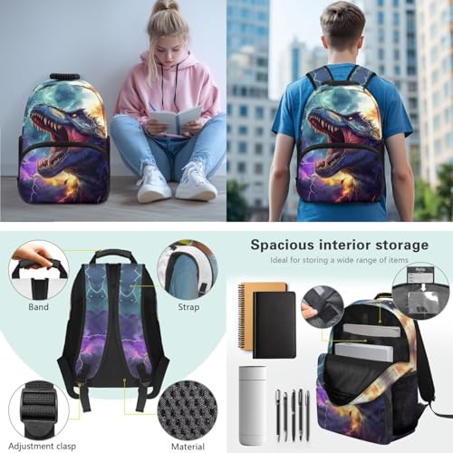 JEOCODY Dinosaur Backpack Kids School Bag for Girls Boys Bookbag with Lunch Box Pencil Pouch Water Bottle Holder Large Capacity Daypack for Travel Hiking Casual Rucksack Back to School Supplies - color: Cool Dinosaur With Lighting Printed