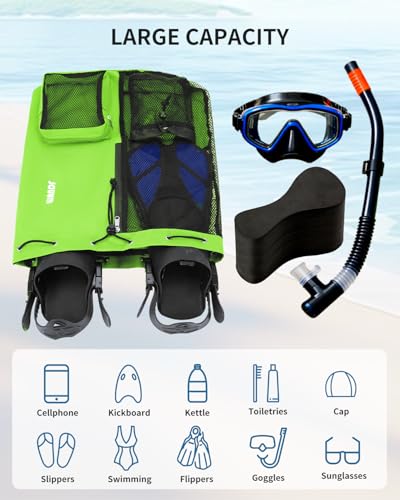 WANDF Mesh Swim Bag, Drawstring Beach Backpack - color: Green, size: Large