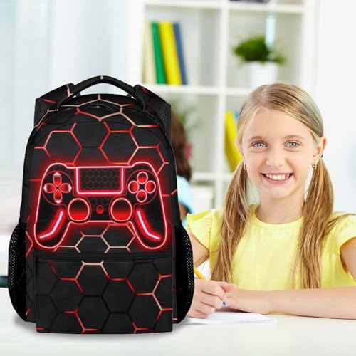 Backpack for Kids - Gamer Backpacks for Boys Ages 10-12, 17 Inch Large Capacity Toddler Book Bag for Elementary Primary School - color: Red