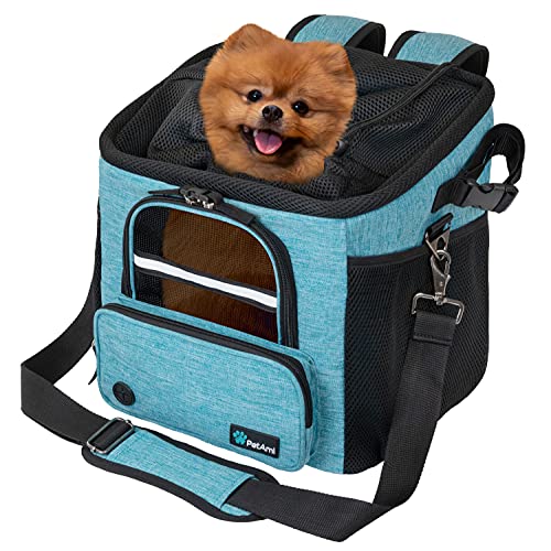 PetAmi Dog Bike Basket, Soft-Sided Ventilated Dog Bike Carrier Backpack, Pet Bicycle Basket for Bike Handlebar, Small Medium Puppy Cat Kitten Car Booster Seat with Safety Strap, Max 18 lbs, Blue - color: Teal Blue