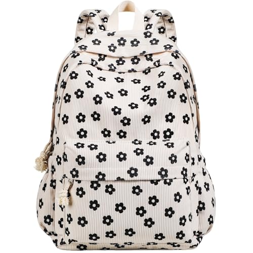 School Backpack for Teens Girls, Women 15.6 Inch Laptop Bags, Cute Corduroy Backpack, School Supplies for Teens Girls Students (Black Floral - color: Black Flower