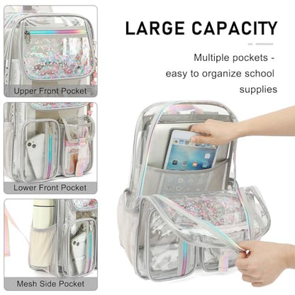 Clear Backpack for Girls Women, School Bookbag Heavy Duty See Through Backpacks (Grey) - color: Grey