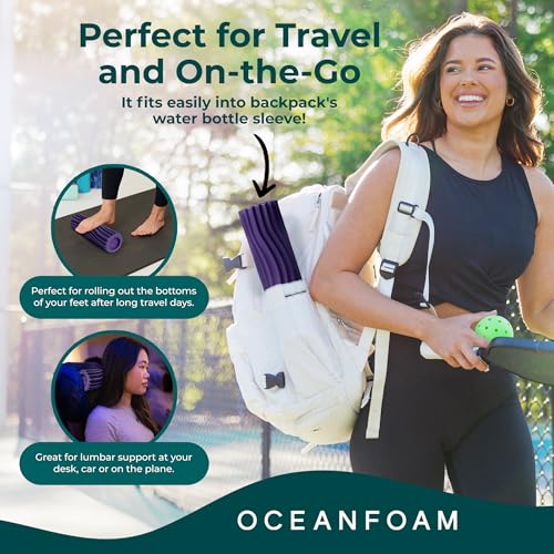 Oceanfoam Ripple Travel Foam Roller (11" x 3.35") Firm Mini Foam Roller for Physical Therapy, Deep Tissue Massage, Back Pain - High Density, Ergonomic Wave Textured - Yoga, Pilates, Exercise (Seafoam) - color: Purple