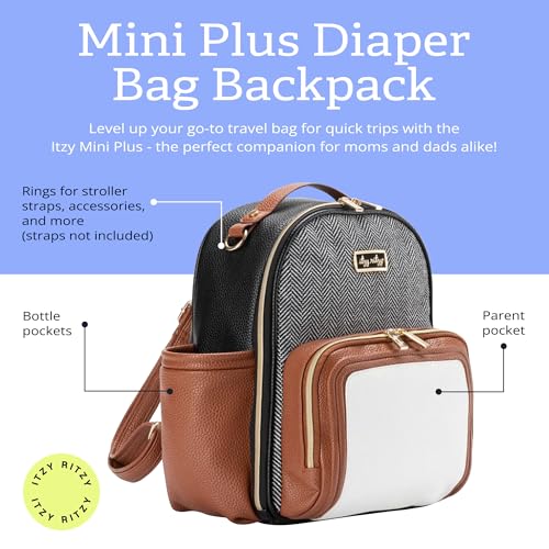 Itzy Ritzy Mini Diaper Bag Backpack – Chic, Compact Mini Plus Backpack with Changing Pad, 10 Pockets (6 Internal, 4 External), Grab-Top Handle & Rubber Feet (Coffee & Cream) - color: Coffee & Cream