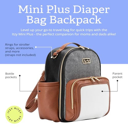 Itzy Ritzy Mini Diaper Bag Backpack – Chic, Compact Mini Plus Backpack with Changing Pad, 10 Pockets (6 Internal, 4 External), Grab-Top Handle & Rubber Feet (Coffee & Cream) - color: Coffee & Cream