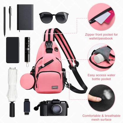 Convertible Sling Bag with Coin Pocket, 7.9" Tablet Crossbody Mini Backpack with Headphone Jack Casual Pack for Women Men Travel, Pink - color: Pink, size: Small