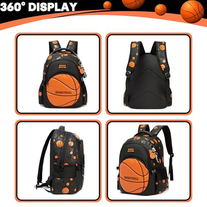 Boys' School Backpack with Lunch Box and Pencil Case - Ideal for Teens and Middle School Students, Orange Basketball - color: 08 Orange