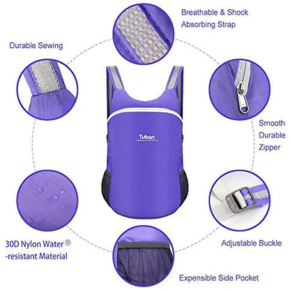 Ultra Lightweight Packable Water Resistant Backpack for Travel Camping Outdoor Hiking Daypack - color: Purple