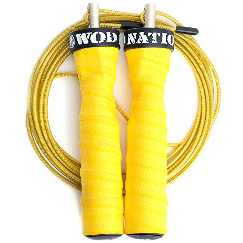 WOD Nation Attack Speed Jump Rope : Adjustable Jumping Ropes : Unique Two Cable Skipping Workout System : One Thick and One Light 11 Foot Cable : Perfect for Double Unders : Men and Women - color: Yellow