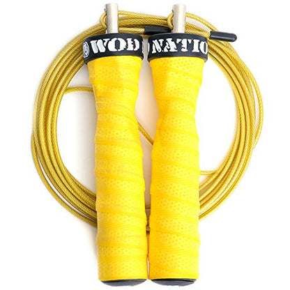 WOD Nation Attack Speed Jump Rope : Adjustable Jumping Ropes : Unique Two Cable Skipping Workout System : One Thick and One Light 11 Foot Cable : Perfect for Double Unders : Men and Women - color: Yellow