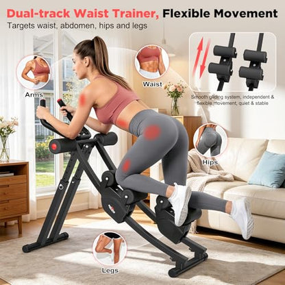 RELIFE REBUILD YOUR LIFE Dual Track Ab Machine, Foldable Abdominal Workout Trainer, Independent Ab Workout Equipment for Home Gym, Core Strength Training Gear Max Load 440 LBS