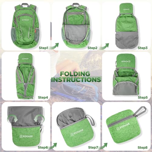 ZOMAKE Ultra Lightweight Packable Backpack 20L,Small Foldable Backpacks Hiking Water Resistant Collapsible Daypack for Women Men(Dark Green) - color: Dark Green, size: 20L